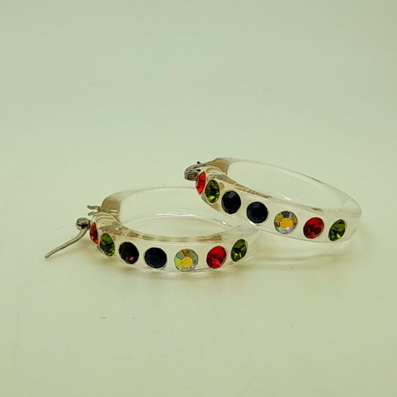 clear lucite Acrylic wide 1.5 Hoop winter multi  Latch back Fashion Earrings - Picture 7 of 7
